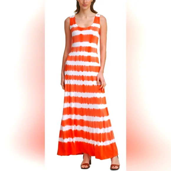 Calvin Klein Orange and White Tie Dye Maxi Dress